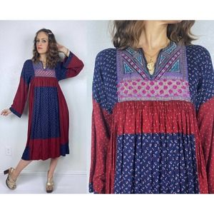 vintage 60s METAL EMBROIDERED India DRESS Small goldwork floral afghan patchwork